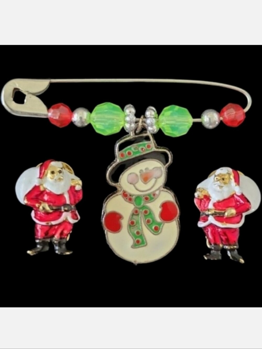 Santa Clip on Earrings & Snowman Pin Broch